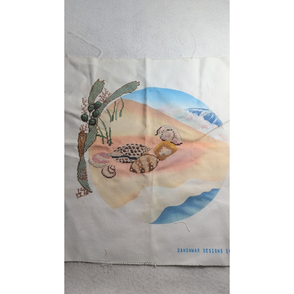Candamar Designs Beach Seashells Needlepoint Cross Stitch Vintage unfinished